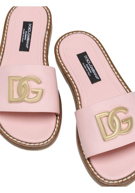 Ciabatte Flat Rosa Con Logo DG Dorato DOLCE & GABBANA KIDS | D11340-A122380400